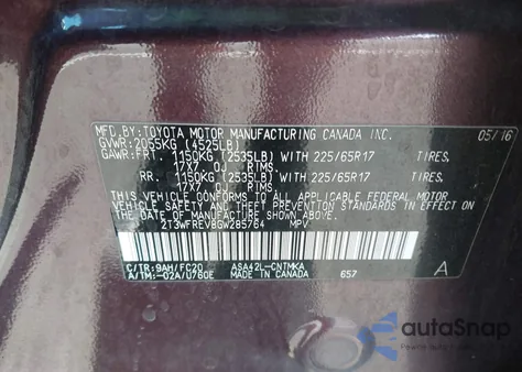 2016 Toyota Rav4 Xle из США, поврежденный, VIN 2T3WFREV8GW285764